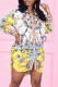 Yellow Fashion Casual Print Basic Turndown Collar Shirt Dress