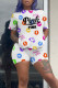 White Casual Street Print Patchwork O Neck Short Sleeve Two Pieces