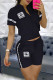 Black Fashion Casual Print Patchwork O Neck Short Sleeve Two Pieces
