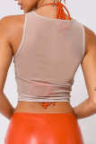 Grey Sexy Print Mesh Tops