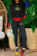 Black Fashion Casual Print Letter O Neck Long Sleeve Two Pieces