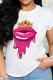 White Fashion Street Lips Printed Patchwork O Neck T-Shirts