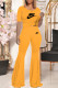 Yellow Fashion Casual Print Letter O Neck Short Sleeve Two Pieces