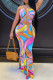 Multi-color Fashion Sexy Print Hollowed Out Backless Halter Sleeveless Dress