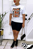White Casual Street Print Patchwork O Neck Short Sleeve Two Pieces