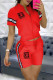 Red Fashion Casual Print Patchwork O Neck Short Sleeve Two Pieces