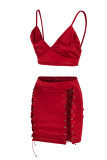 Silver Sexy Solid Bandage Hollowed Out Patchwork Spaghetti Strap Sleeveless Two Pieces