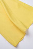 Yellow Casual Solid Patchwork V Neck Loose Jumpsuits