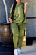 Green Fashion Casual Print Patchwork Asymmetrical Oblique Collar Short Sleeve Two Pieces