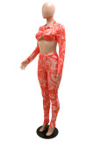Orange Fashion Sexy Print Basic Turndown Collar Long Sleeve Two Pieces