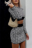 Black Fashion Street Print Patchwork Half A Turtleneck Long Sleeve Two Pieces