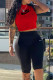 Red Fashion Street Print Patchwork O Neck Sleeveless Two Pieces