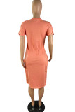 Light Blue Fashion Casual Solid Basic V Neck Short Sleeve Dress