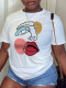 White Fashion Street Print Patchwork O Neck T-Shirts