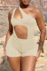 Apricot Sexy Casual Solid Hollowed Out Backless One Shoulder Skinny Romper