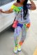 Grey Casual Patchwork Tie-dye One Shoulder Short Sleeve Two Pieces