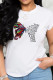 White Fashion Street Butterfly Print Patchwork Letter O Neck T-Shirts