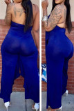 Blue Fashion Sexy Casual Solid Backless V Neck Regular Jumpsuits