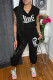 Black Fashion Casual Letter Print Basic V Neck Sleeveless Two Pieces