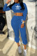 Blue Fashion Sportswear Print Letter Hooded Collar Long Sleeve Two Pieces