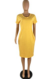 Light Blue Fashion Casual Solid Basic V Neck Short Sleeve Dress