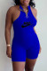 Blue Fashion Casual Print Patchwork O Neck Rompers
