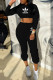 Black Fashion Sportswear Print Letter Hooded Collar Long Sleeve Two Pieces