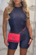 Black Fashion Street Print Letter O Neck Rompers