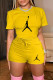 Yellow Fashion Casual Print Patchwork O Neck Short Sleeve Two Pieces