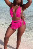Pink Fashion Sexy Solid Tassel Bandage Swimwears