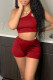 Red Sexy Solid Patchwork Asymmetrical Collar Two Pieces