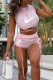 Pink Fashion Casual Print Patchwork O Neck Sleeveless Two Pieces