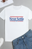 White Fashion Casual Print Patchwork Letter O Neck T-Shirts