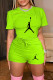 Fluorescent Green Fashion Casual Print Patchwork O Neck Short Sleeve Two Pieces