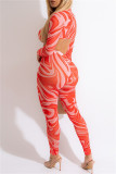 Orange Fashion Sexy Print Basic Turndown Collar Long Sleeve Two Pieces