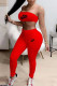 Red Fashion Casual Print Patchwork Strapless Sleeveless Two Pieces