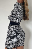 Black Fashion Street Print Patchwork Half A Turtleneck Long Sleeve Two Pieces