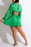 Green Fashion Casual Solid Patchwork O Neck Two Pieces