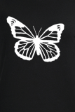 Black Fashion Daily Butterfly Print O Neck T-Shirts