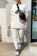 Cream White Fashion Elegant Print Letter O Neck Long Sleeve Two Pieces