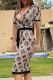 Apricot Fashion Street Print Patchwork V Neck One Step Skirt Dresses