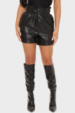 Camel Fashion Casual Solid Patchwork Fold Straight High Waist Straight Solid Color Bottoms