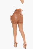 Camel Fashion Casual Solid Patchwork Fold Straight High Waist Straight Solid Color Bottoms