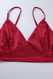 Silver Sexy Solid Bandage Hollowed Out Patchwork Spaghetti Strap Sleeveless Two Pieces