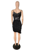 Red Fashion Sexy Patchwork Backless Spaghetti Strap Irregular Dress