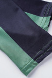 Green Casual Print Patchwork Zipper Zipper Collar Long Sleeve Two Pieces