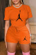 Orange Fashion Casual Print Patchwork O Neck Short Sleeve Two Pieces