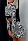 Black Fashion Street Print Patchwork Half A Turtleneck Long Sleeve Two Pieces