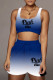 Blue Casual Sportswear Print Patchwork U Neck Sleeveless Two Pieces