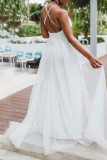White Sexy Solid Patchwork Spaghetti Strap Ball Gown Dresses
